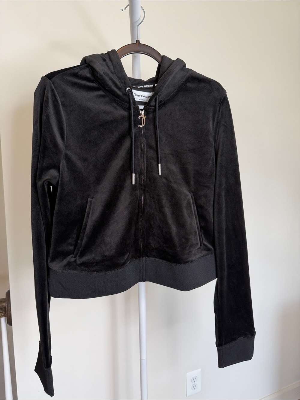 Juicy Couture Black Velour Zip-Up Hoodie Jacket